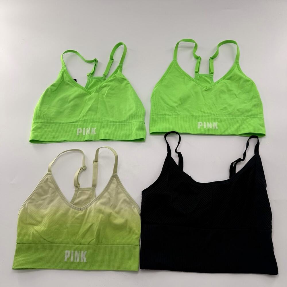PINK Victoria’s Secret 4pc Bundle Seamless Lightly Lined Sports Bra Green Black